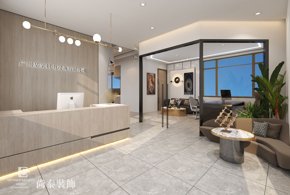 銷售公司現(xiàn)代簡約風格辦公室前廳裝修設(shè)計效果圖